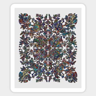 A symmetrical curvy lined design in stained glass coloring Sticker